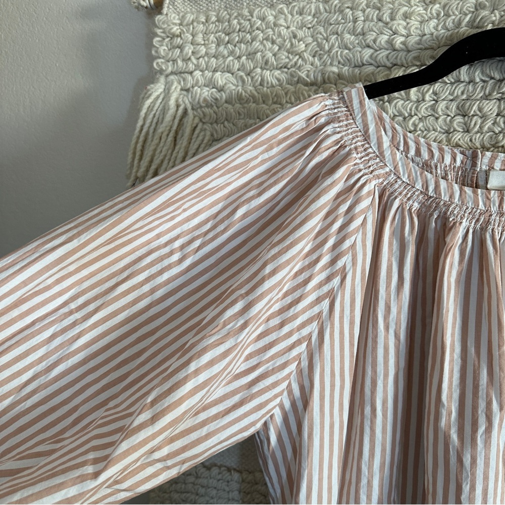 THE GREAT. dusty pink and white striped billowy bishop sleeve top M - Picture 4 of 11
